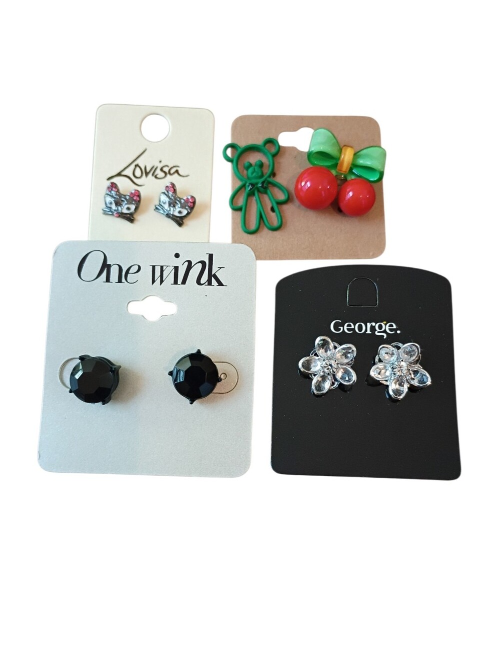 earring lot of 4 studs red green silver tone black resellers bundle jewelry